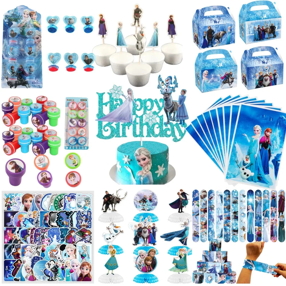 Frozens Princess Party Favors Includes Slap Bracelets Stickers Blowouts Gifts Bag for Girls Anna Elsa Birthday Party Decor Gi