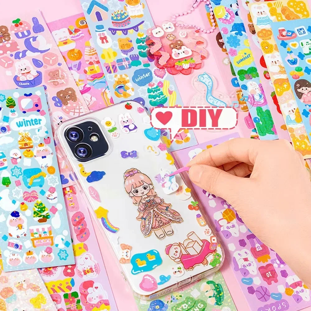 20-200 PCS Goo Card Cute Stickers Kawaii Cartoon Laser Sticker No repeat for Diary DIY School Students Decoration Stationery