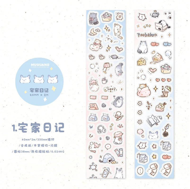 Kitten Synthetic Paper Flash Film Die Cutting Tape Cartoon Cute Children Gooka Decorative Sticker