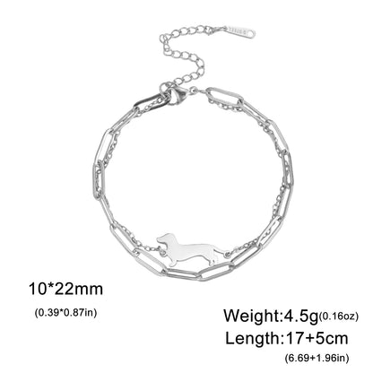 Cute Dachshund Dog Stainless Steel Bracelet for Women's Valentine's Day Commemorative Day Jewelry and Gift - STEEL B