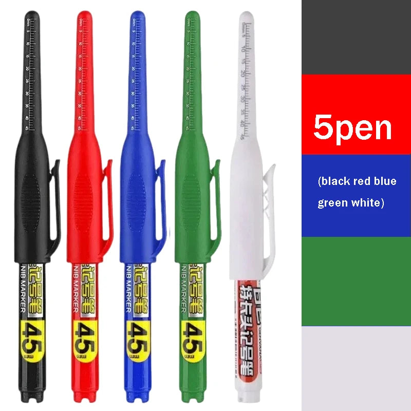 45mm Waterproof Deep Hole Marker Pens Long Nib Head Carpenter Pen White/Black/Blue Ink for Multi-Purpose Woodworking Hand Too
