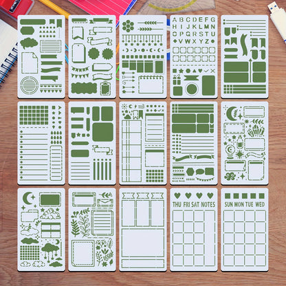 15Pcs Reusable Bullet Stencils Diary Drawing Templates For Painting DIY Scrapbooking Diary Scrapbook Journal Stationery Gifts
