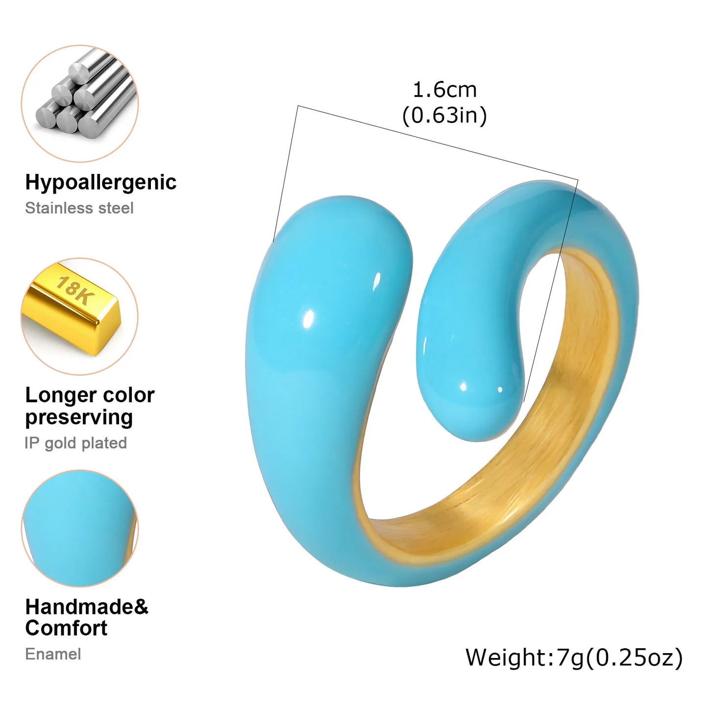 Chunky Open Twist Stackable Rings for Women, Blue Geometric Bold Enamel Crossover Statement Ring Band Waterproof - RC-721G07-