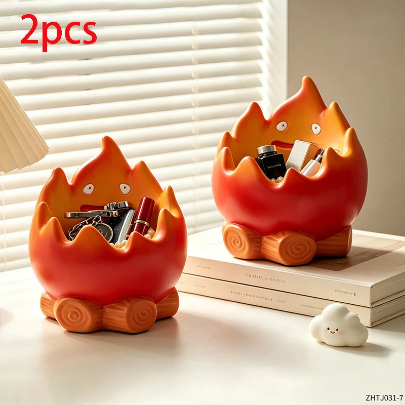 Creative Cartoon Flame Resin Storage Organizer Cute Campfire Figurine Box for Keys Cosmetics Jewelry and Home Decoration - ZH