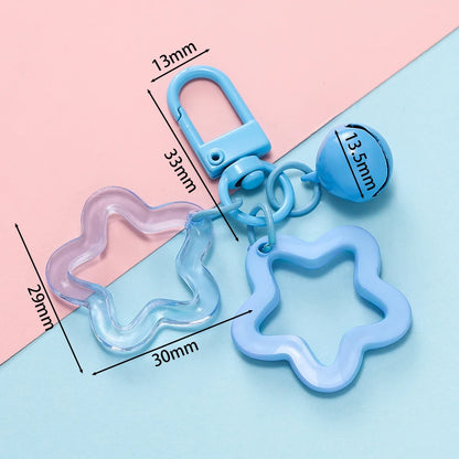 1pcs Hollow Star Charm Pendant with Small Bell Colorful Acrylic Beads Keychain Accessories Bag Lanyard Keyring Jewelry Making