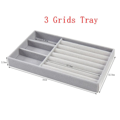 New Jewelry Organizer Velvet Jewelry Storage Tray Display Ring Bracelet Necklace Storage Box Showcase Drawer Organizer Trays