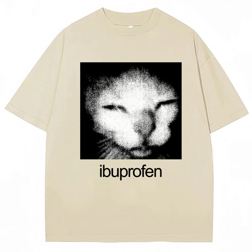 Vintage Funny Ibuprofen Cat Graphic T-shirt Humor Fashion T-shirt Casual T-shirt WoClothing Harajuku