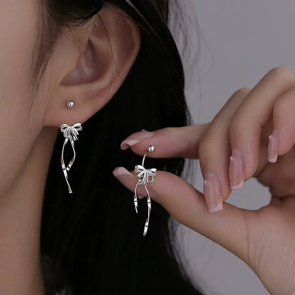 925 Sterling Silver Vintage Lotus Earrings for Women Cute Sweet Screw Design Silver Color Bowknot Earrings Vintage Jewelry Gi