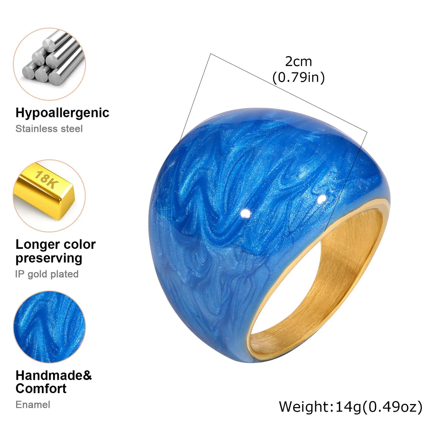Chunky Open Twist Stackable Rings for Women, Blue Geometric Bold Enamel Crossover Statement Ring Band Waterproof - RC-636G07-