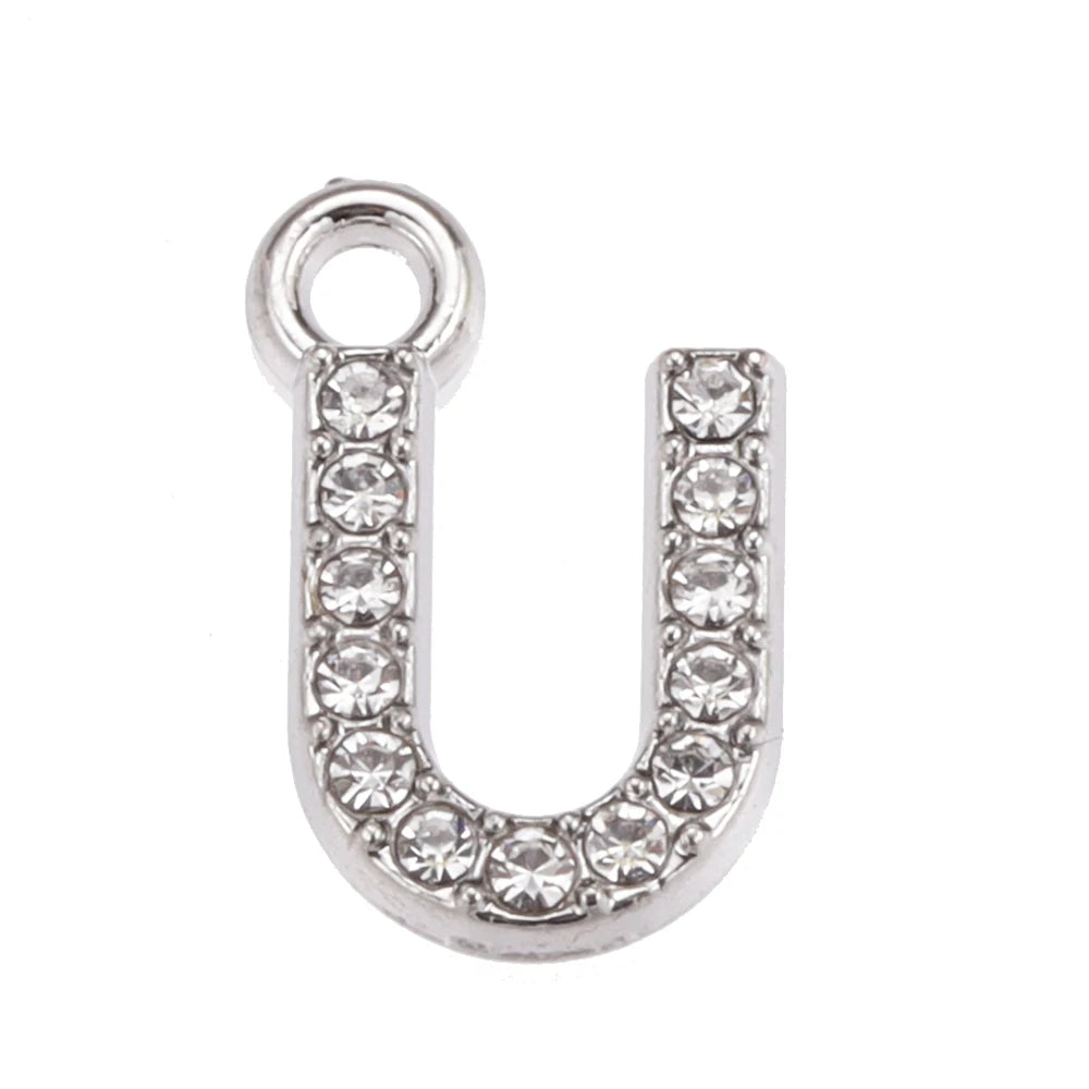 10/26pcs Silver Color Alloy Crystal Mini Alphabet 26 Letter Charms Pendants for Women Necklace Earring Jewelry Accessories - 