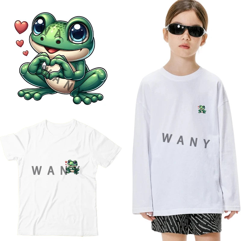 A Cute Cartoon Frog Iron on Transfers for Patches for Clothes Clothing DTF Transfers Ready to Press Iron on Clothing Stickers