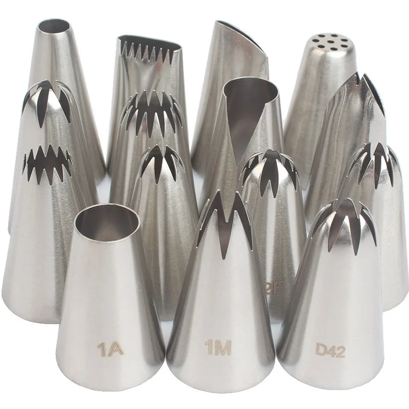 15pcs Piping Nozzles Set, Stainless Steel IcingCream Nozzles, Cake Piping Tips For Dessert Biscuit Cup Cake, Kitchen Accessor