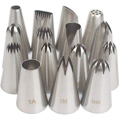 15pcs Piping Nozzles Set, Stainless Steel IcingCream Nozzles, Cake Piping Tips For Dessert Biscuit Cup Cake, Kitchen Accessor