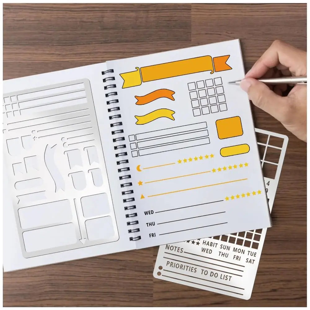 Stainless Steel Template Ruler Double-Sided DIY Bookmark Ruler Multifunctional Portable Template Planner Stencil