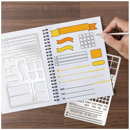 Stainless Steel Template Ruler Double-Sided DIY Bookmark Ruler Multifunctional Portable Template Planner Stencil