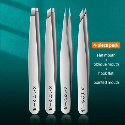 Ouriner Eyebrow Tweezers Set 4 Pcs Stainless Steel Eyebrow Forceps Professional Beauty Tool Set For Facial Hair Inward Growin