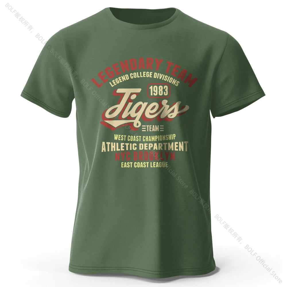 Minimalist Tiger Silhouette Printed 100% Cotton T-Shirt, Breathable Round Neck Short Sleeve Tee for Men & Women - Army Green 