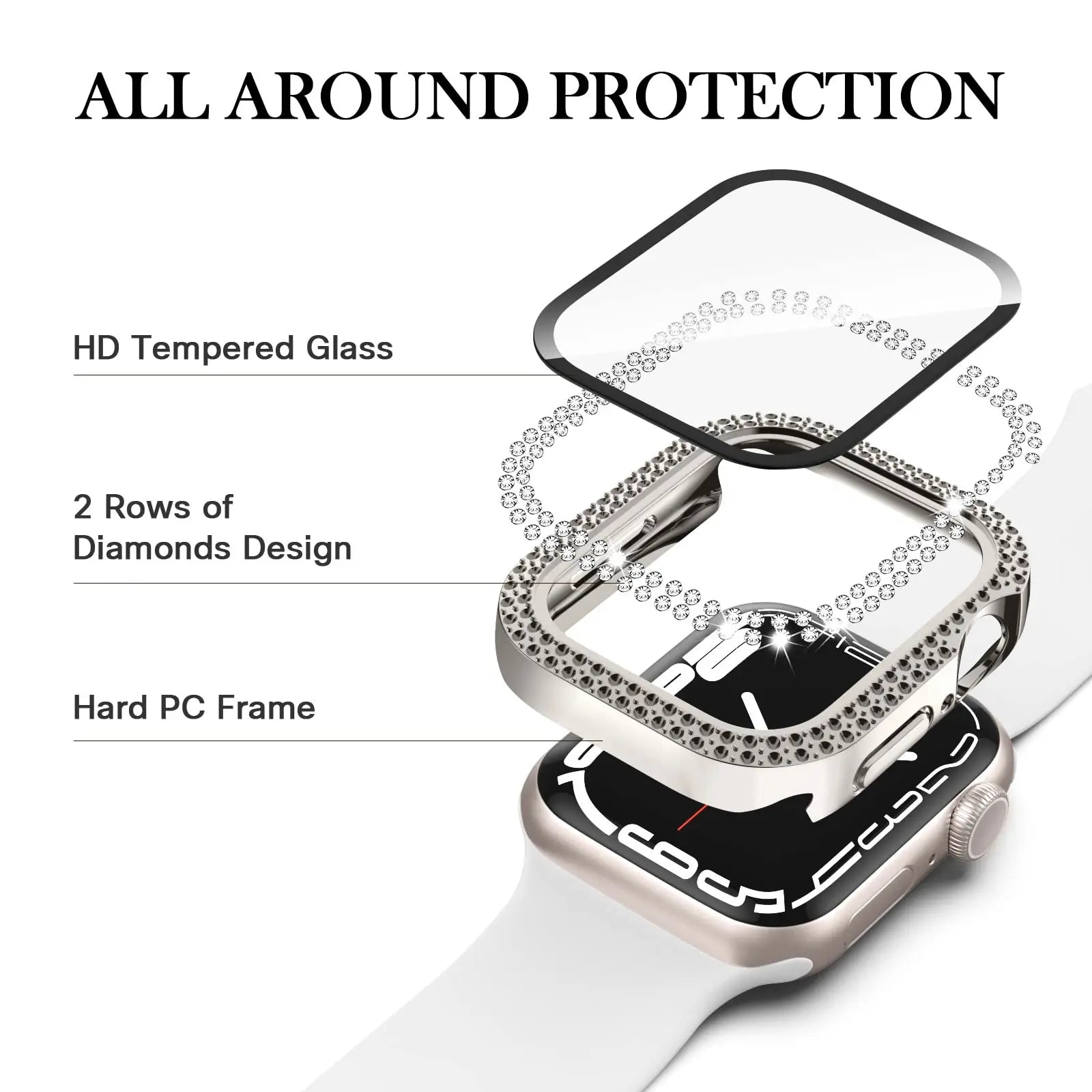 Glass+Diamond Cover For Apple watch case 46mm 40mm 44mm 41mm 42mm 45mm Bling Bumper Protector iWatch Series 11 10 9 SE 7 8 ca