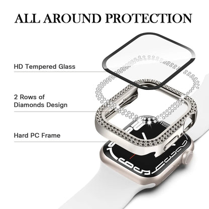 Glass+Diamond Cover For Apple watch case 46mm 40mm 44mm 41mm 42mm 45mm Bling Bumper Protector iWatch Series 11 10 9 SE 7 8 ca