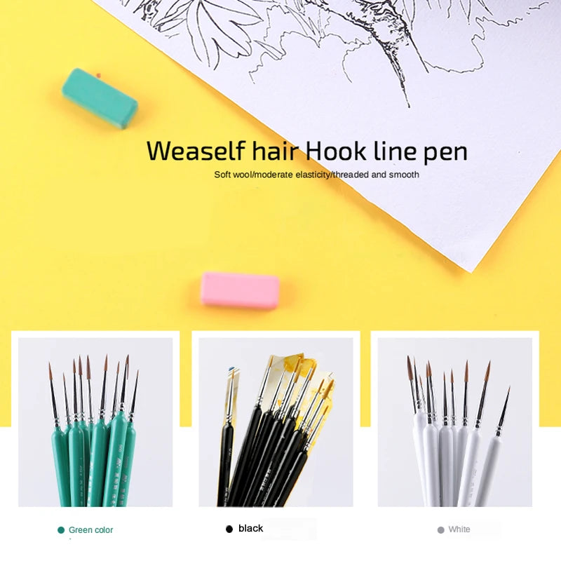 4/5/10pcs Miniature Hook Line Pen Art Painting Brushes Weasel Hair Paint Brush Gouache Watercolor Oil Paint Artists Hand Pain