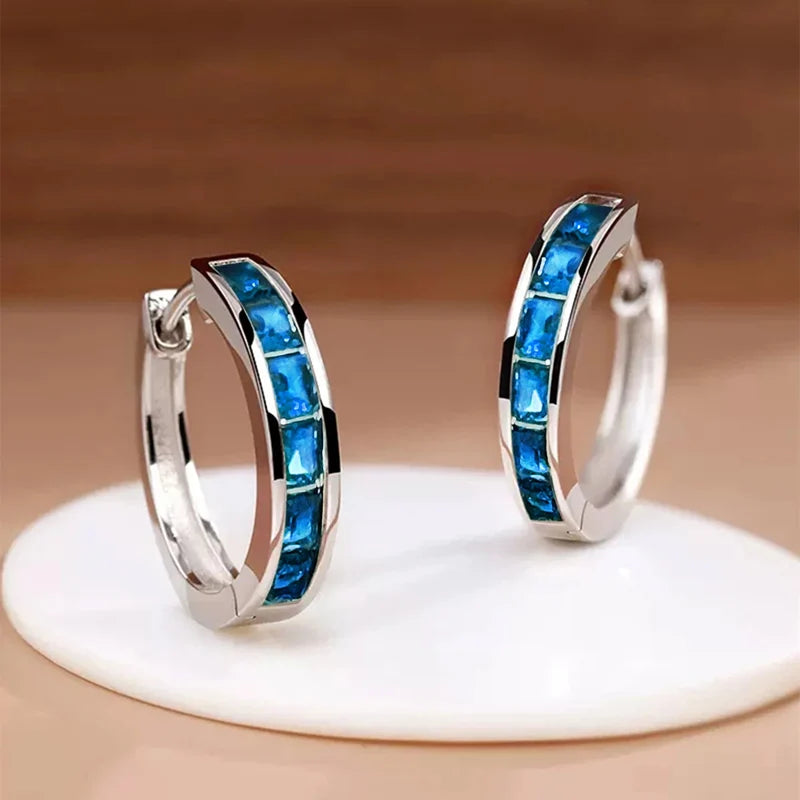 Huitan Classic Design Women Hoop Earrings Full with Princess Square CZ Simple and Elegant Female Accessories Versatile Jewelr