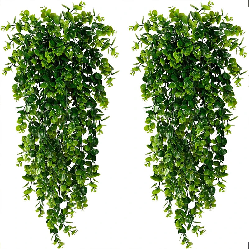 Artificial Hanging Plants Faux Eucalyptus Leaf Greenery Vine Outdoor UV Resistant Plastic Plants for DIY Home Wedding Decorat