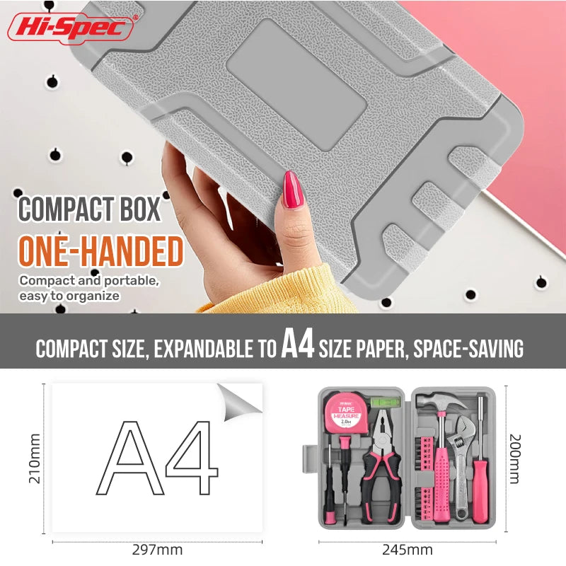 Hi-Spec 18/19/20PCs Pink DIY Tool Kit with Electric Pen & CR-V Steel - Home Maintenance Hand Tools Set for Women & Car Care