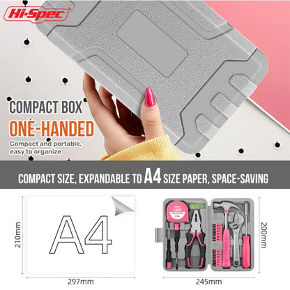 Hi-Spec 18/19/20PCs Pink DIY Tool Kit with Electric Pen & CR-V Steel - Home Maintenance Hand Tools Set for Women & Car Care