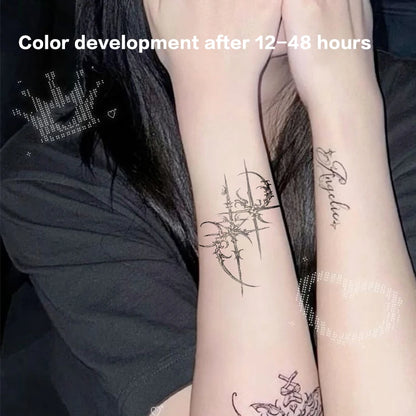 Sexy Hotwife Trend Temporary Tattoos Arm Waterproof Fake Tatto Dark Gothic Cross Herbal Juice Tattoo Sticker Bodyart Charm Pa
