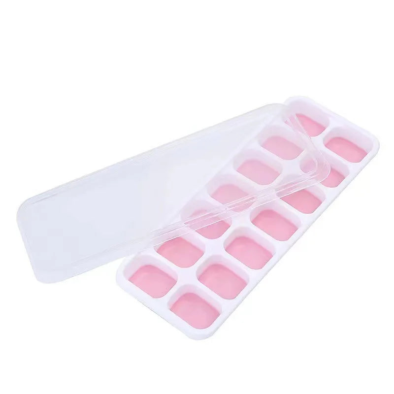 14-Grid Ice Cube Trays Silicone Ice Mold with Removable Lid DIY Homemade Popsicle Mould for Cocktail Freezer Kitchen Bar Tool