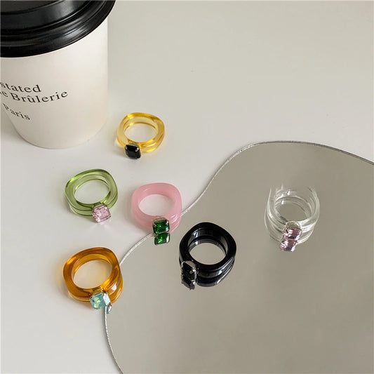 Fashion Luxury Irregular Geometric Transparent Colorful Crystal Rhinestone Zircon Round Ring For Women Shiny Jewelry Accessor
