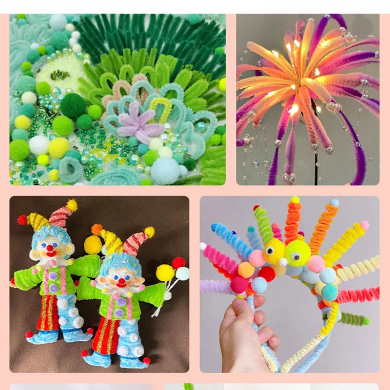 100~1000Pcs Colorful Chenille Rod Pipe Creative DIY Plush Wires Twist Stick Hair Strip Flower Handmade Crafts