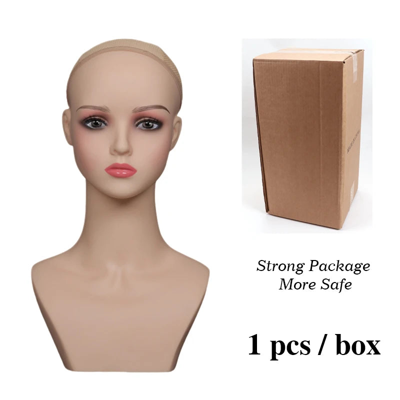 Mannequin Head With Small Shoulders Realistic Manikin Head With Pink Lipstick For Display And Styling For Wigs,Jewelry,Earrin