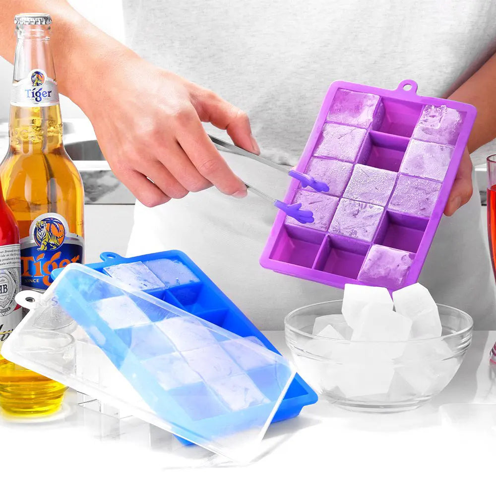 Silicone world Silicone Ice Cube Mold 15/24 Grids Square With Lids Trays Icecream Cold Drinks Whiskey Cocktails Tools Ice Mol