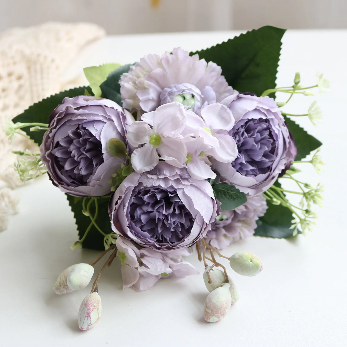 1pcs/30cm Rose Pink Silk Bouquet Peony Artificial Flower 5 Big Head 4 Small Bud Bride Wedding Home Decoration Artifi - 5