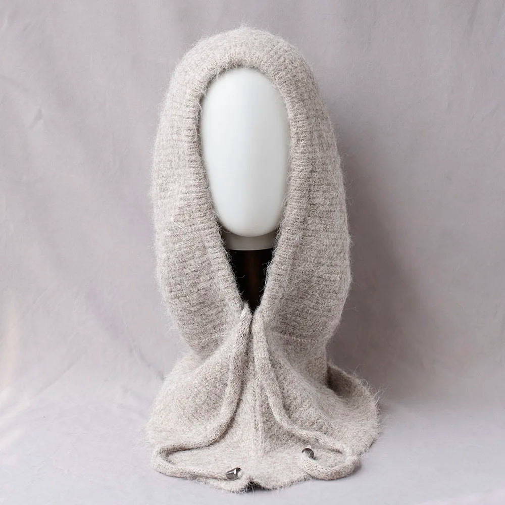 Unisex 100%Wool Knitted Balaclava Winter Ear Face Neck Protect One-Piece Scarf Hat Soft Warm Hooded Beanies Twist False Colla