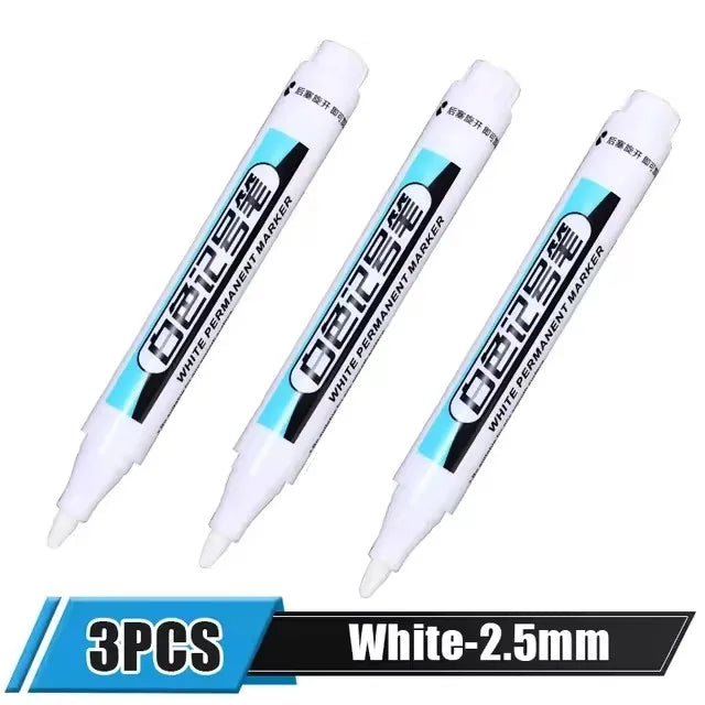 0.7/1.0/2.5MM White Permanent Marker Pens Markers Paint Pen For Wood Plastic Leather Glass Stone Metal Art Painting Supplies 