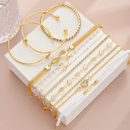 11 Pcs Boho Pearl Crystal Heart Infinity Sign Bracelets for Women Vintage Elegant Gold Color Bracelets Sets New Vacation Jewe
