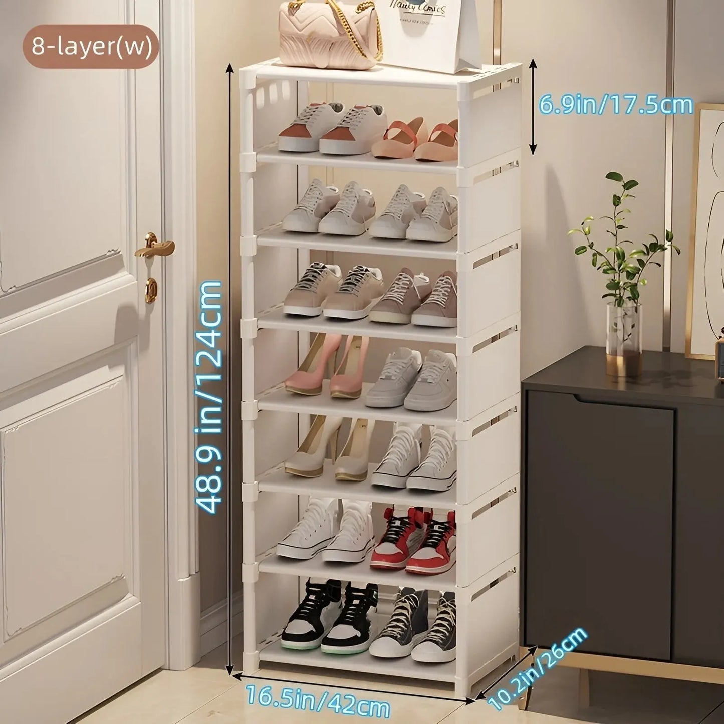1pc 6/8 Layers Shoe Organizer, Space-saving Metal Frame & Fabric Interlayer Shoe Rack, T1 Shelf for Entryway Hallway Living R