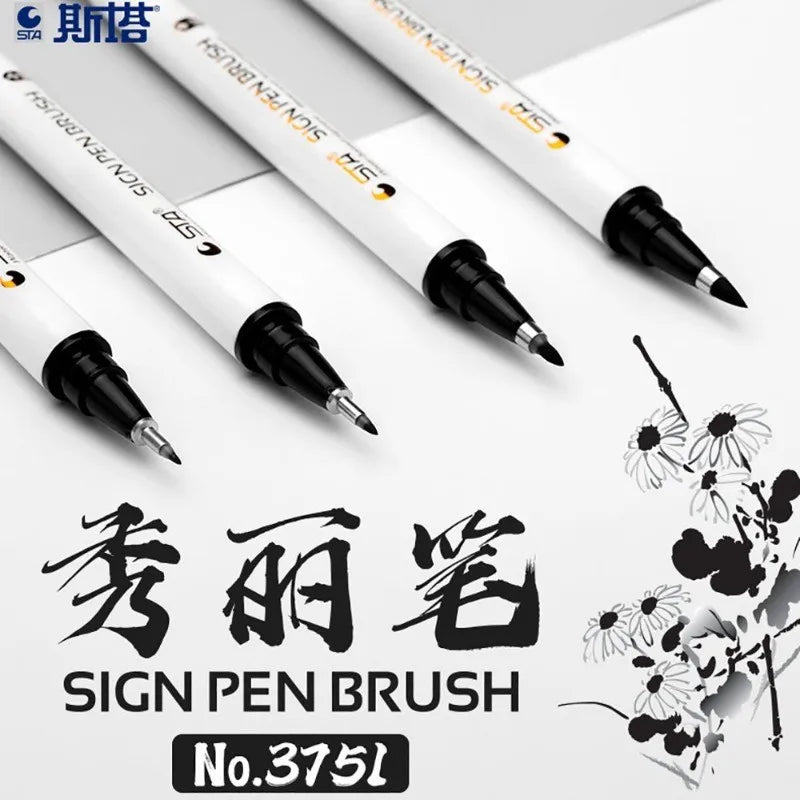 4pcs/set Waterproof Calligraphy Pen Soft Brush Sketching Lettering Writing Drawing Art Supplies School Stationer 3751