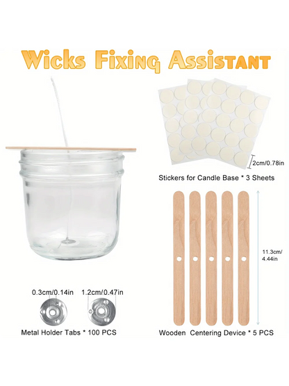 200 ft Candle Wick - Candle Wick with 100 Metal Wicks, 60 Candle Stickers, 5 Wooden Wick Holders, Soy Wax Candle Wick DIY Cra