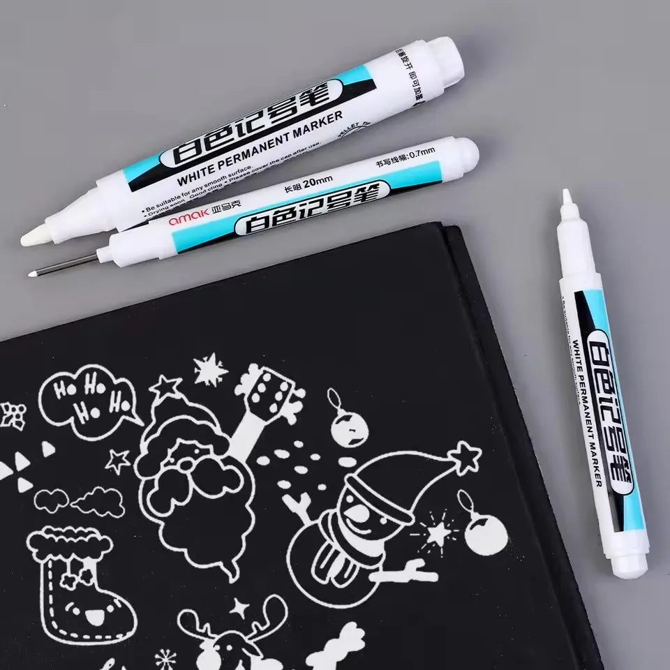 0.7/1.0/2.5MM White Permanent Marker Pens Markers Paint Pen For Wood Plastic Leather Glass Stone Metal Art Painting Supplies