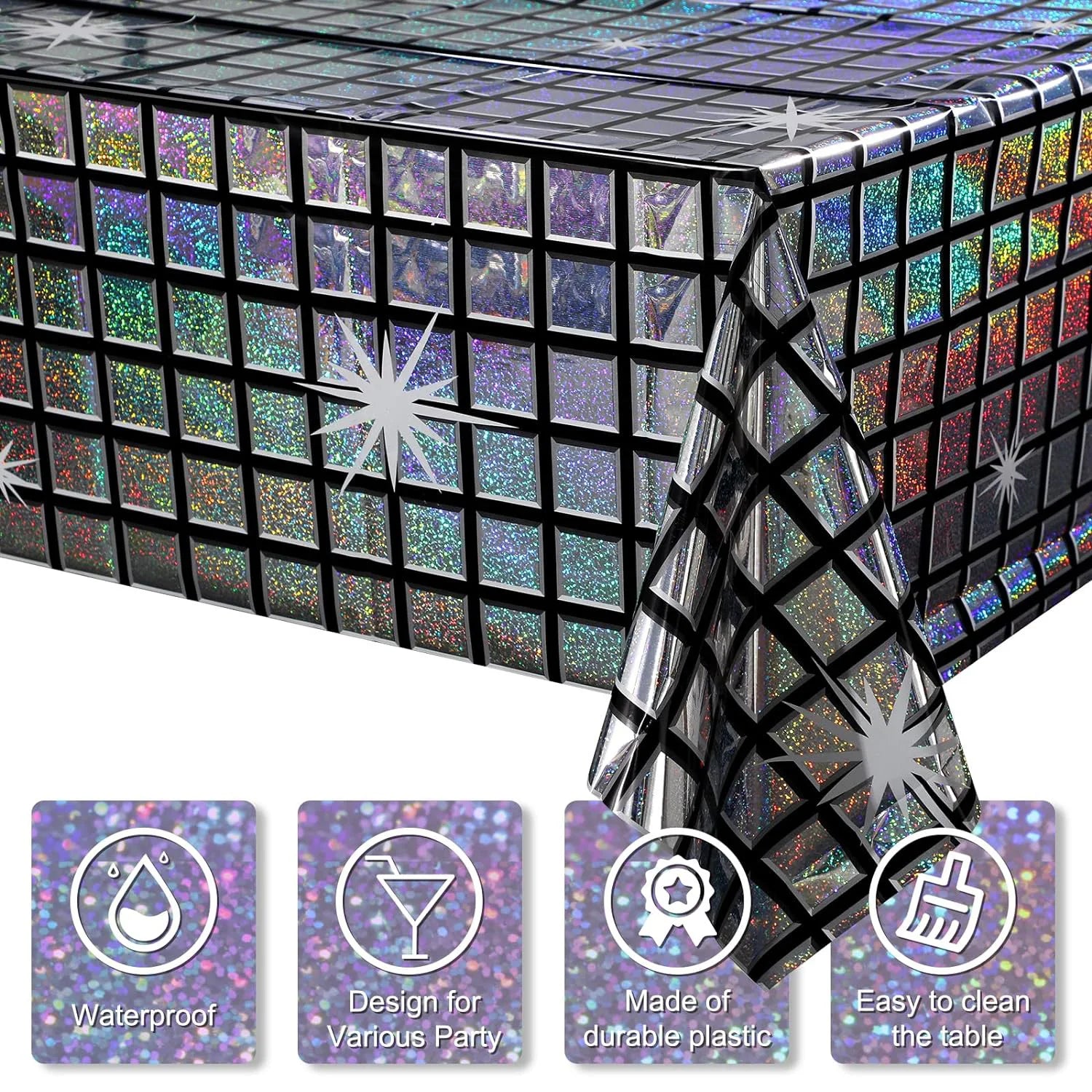 Disco Iridescent Shiny Laser Tablecloth 70s 80s Disco Party Disposable Rectangle Table Cover Vintage Bar Disco Party Decorati