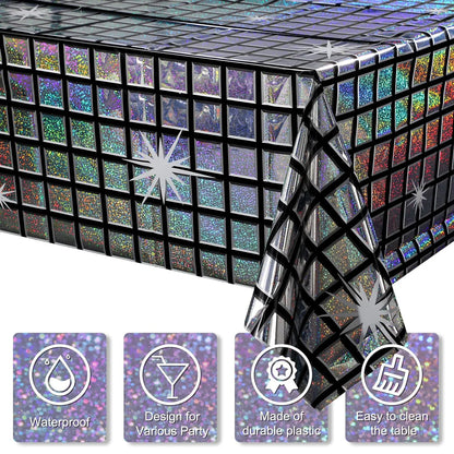 Disco Iridescent Shiny Laser Tablecloth 70s 80s Disco Party Disposable Rectangle Table Cover Vintage Bar Disco Party Decorati