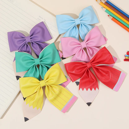 2Pcs Pencil Bow Hair Clips Cute Hairpins Kawaii Back To School Barrette For Girls Children Kids Headdress Headwear Accessorie