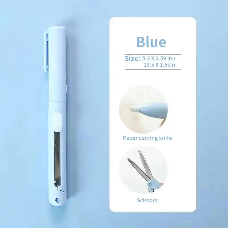 1pc Mini Portable Scissors Paper Cutter Knife 2 In 1 Multifunctional Pocket Pen Shape Scrapbooking Carving Cutting Art Tools 