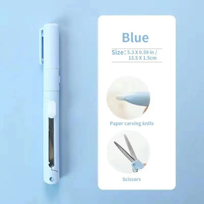 1pc Mini Portable Scissors Paper Cutter Knife 2 In 1 Multifunctional Pocket Pen Shape Scrapbooking Carving Cutting Art Tools 