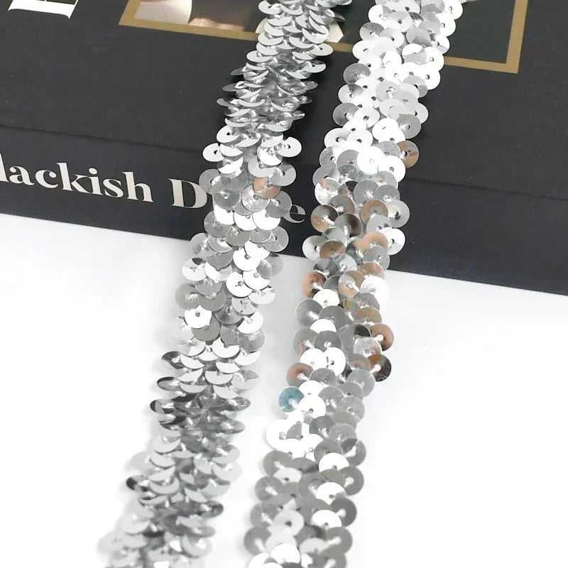 2-20M 2cm Sequin Lace Fabric Elastic Band for Dance Dress Decor Laces Trims Stetch Tape Clothing Trimming Ribbon DIY Accessor