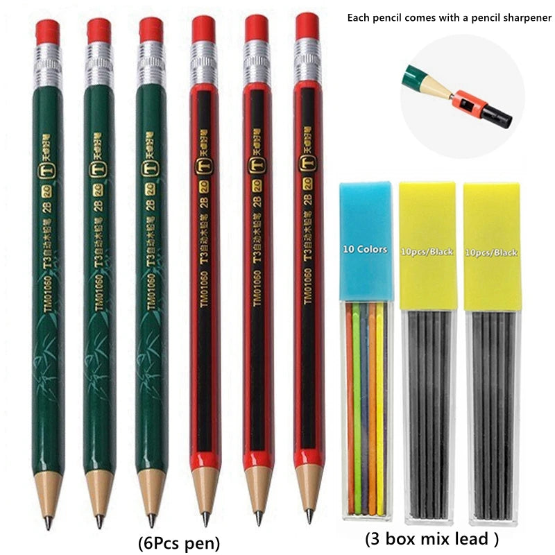 2.0 mm Mechanical Pencils Set 2B Automatic Student Pencils with Sharpener Color Pencil Leads School Pens Kawaii Cute Statione