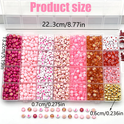 300/840pcs Pink, Red & White, Golden Letter & Heart Acrylic Beads Set - Jewelry Making Kit for DIY Bracelets, Necklaces